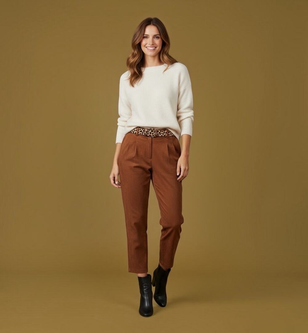 Calvin Klein Brown Faux Suede Cropped Straight Leg Pants Size 14 NWT